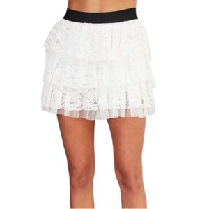 White Tiered Lace Mini Skirt NWT